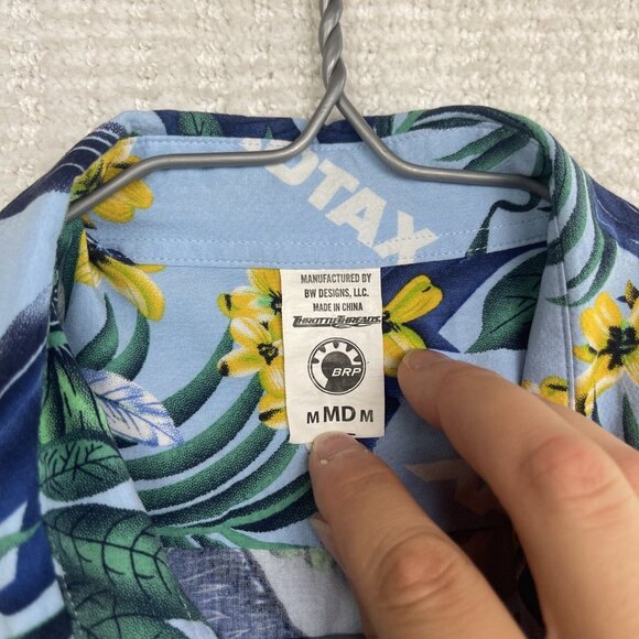 Ski-Doo Blue Button Shirt Men's M Bombardier Club Floral Hawaiian Shirt Summer - Picture 8 of 16